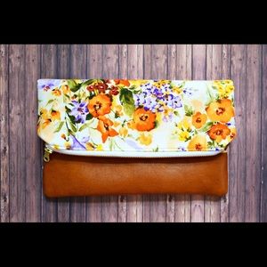 Fall floral genuine leather foldover clutch